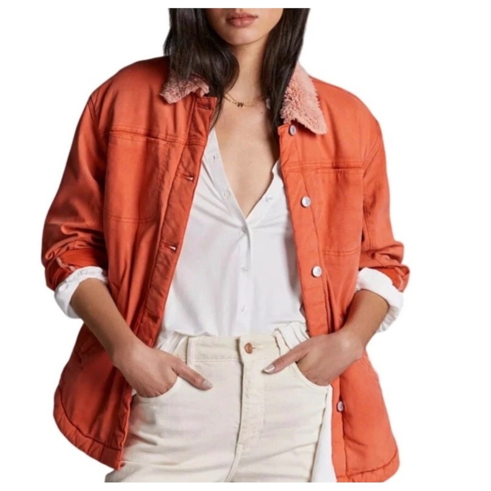 Pilcro Anthropologie Coral Sherpa Lined Utility Jacket‎ Petite XL OB1401323